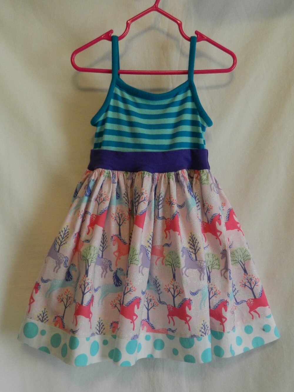 Girls size 3T Dress Pink Purple Horses K Pea